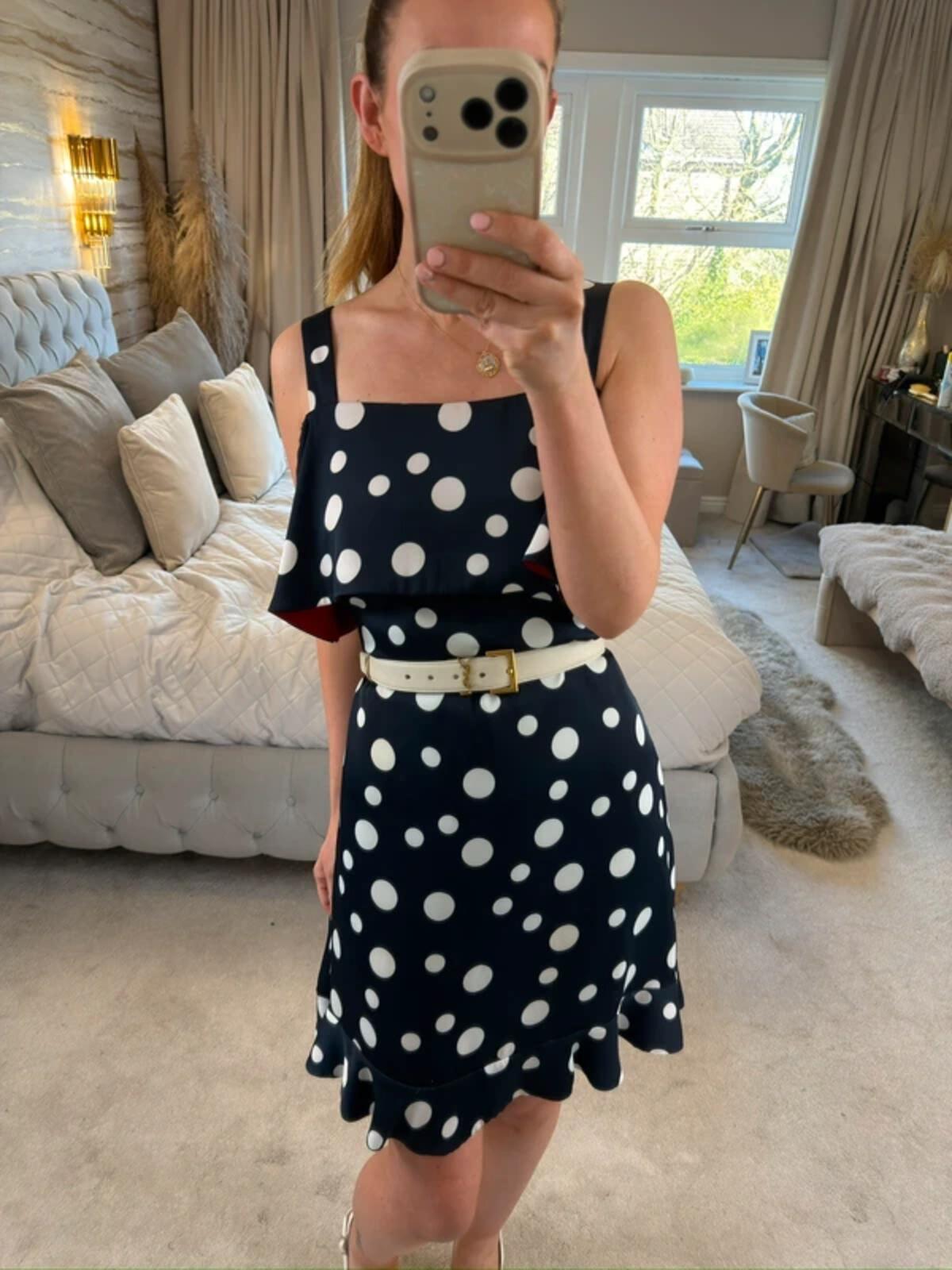 Michaela Louisa Navy & White Polka Dot Dress Small