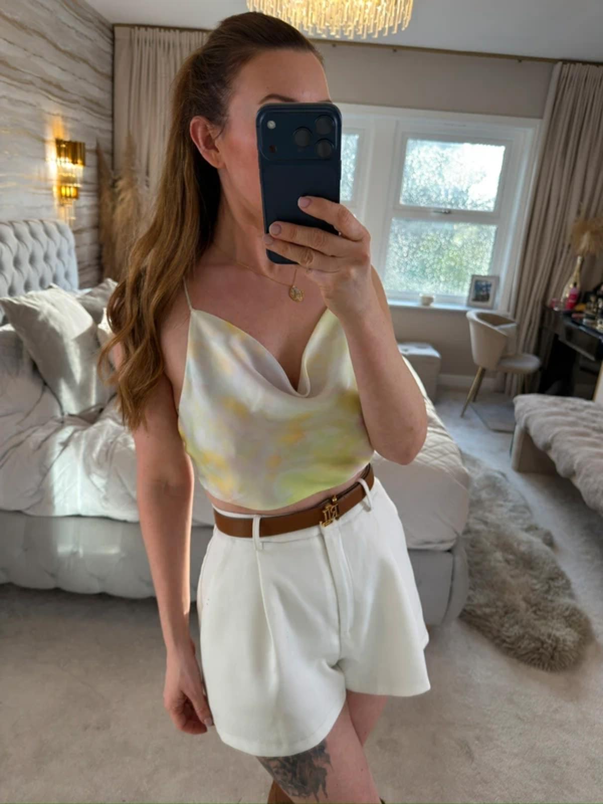 Zara Satin Cowl Neck Backless Top Small