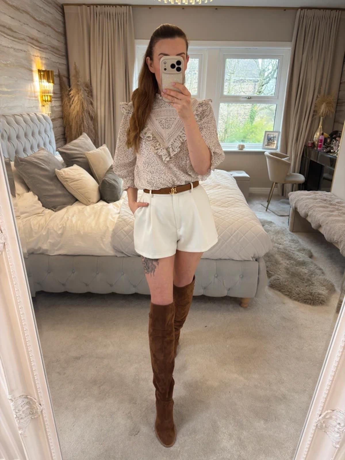 H&M Cream & Lilac Boho Floral Frill Blouse 10