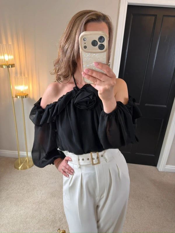 River Island Black 3D Rose Blouse 8