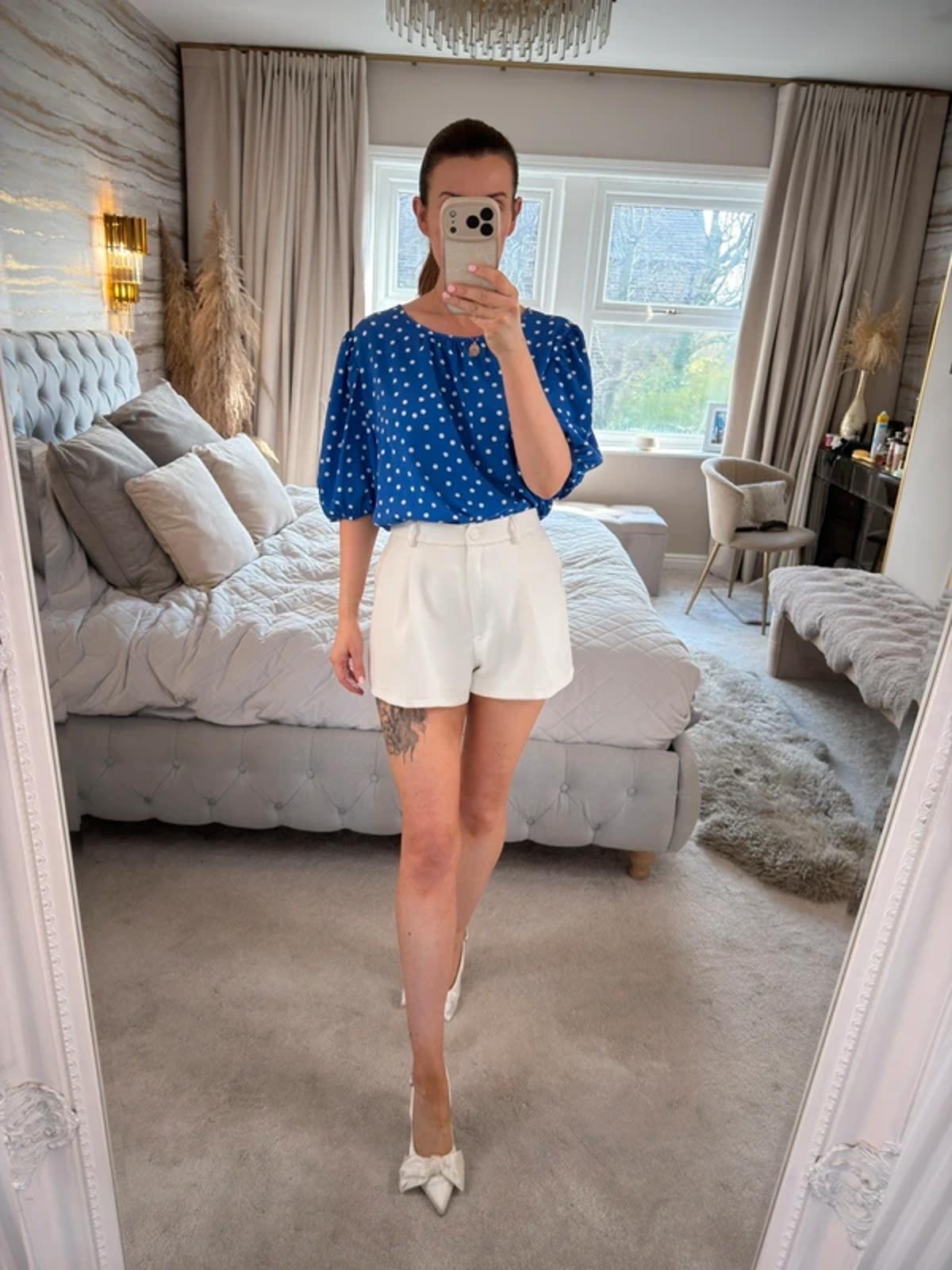 M&S Blue & White Polka Dot Blouse 18