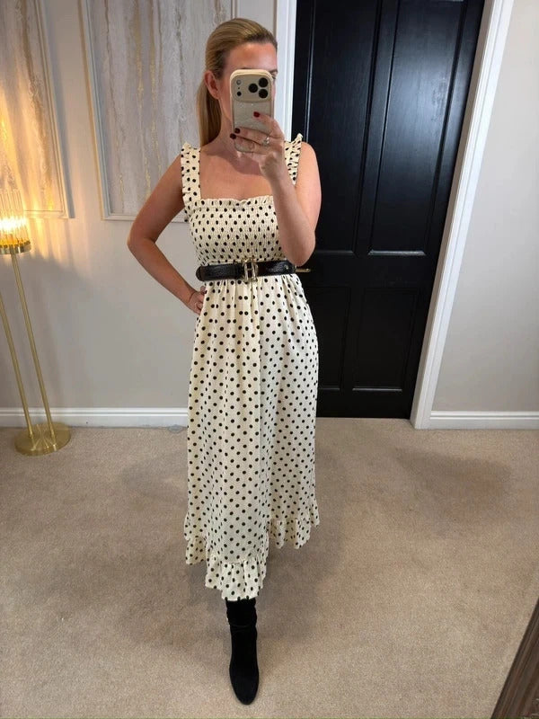 Zara Cream & Black Polka Dot Midi Dress Small