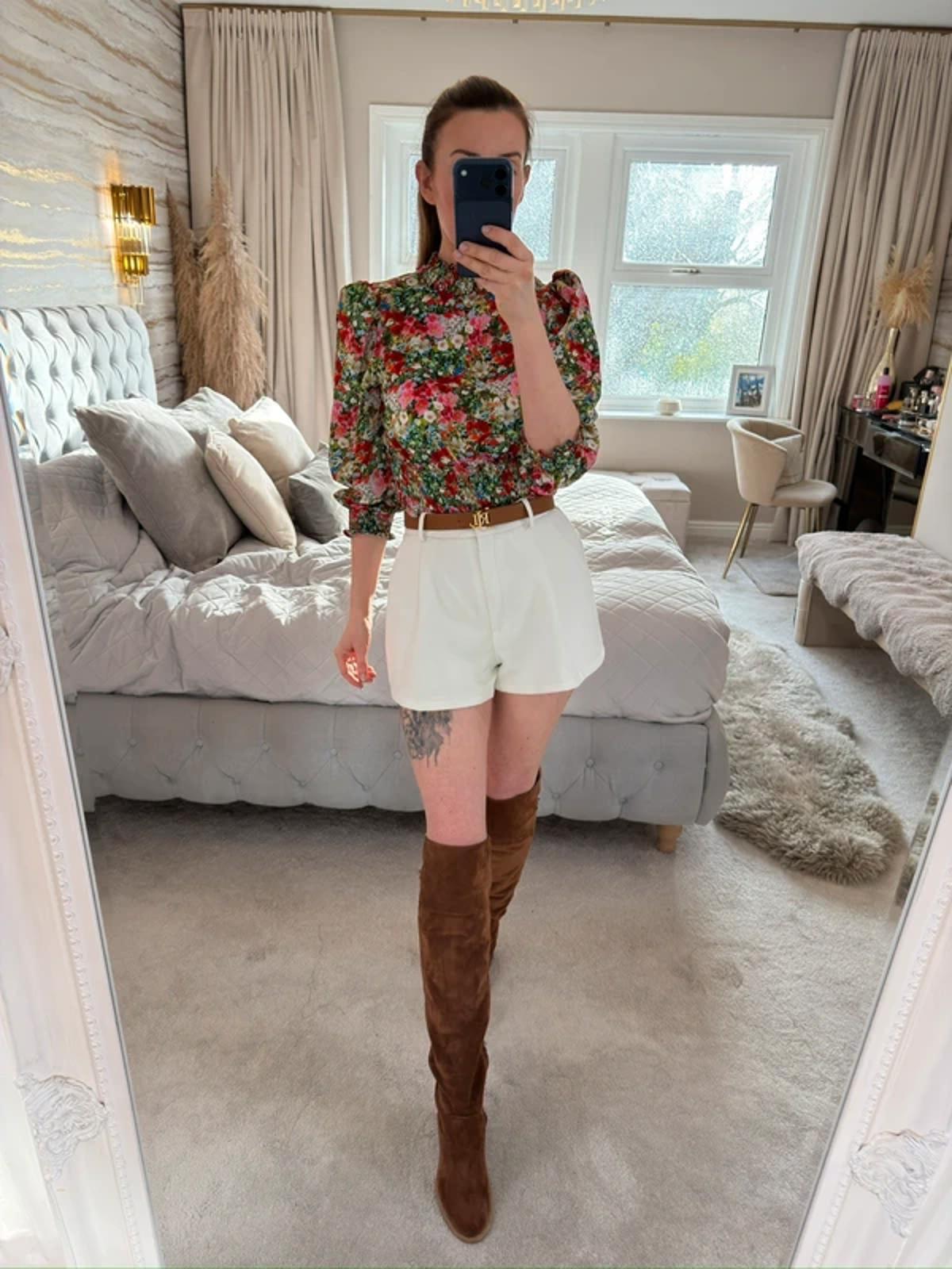 Zara Satin Floral Puff Sleeve Blouse XS