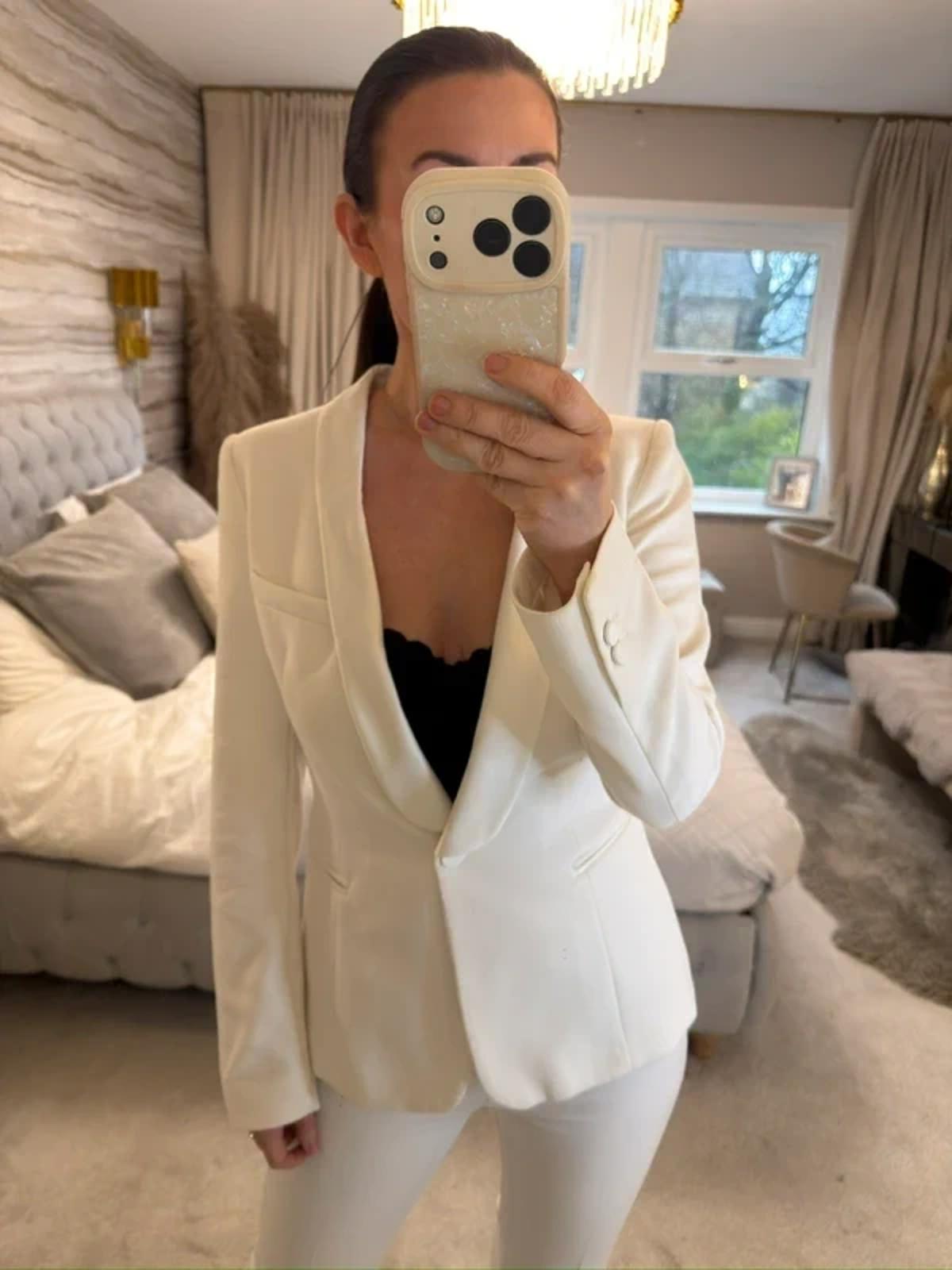 Zara Off White satin Trim Blazer Jacket Small