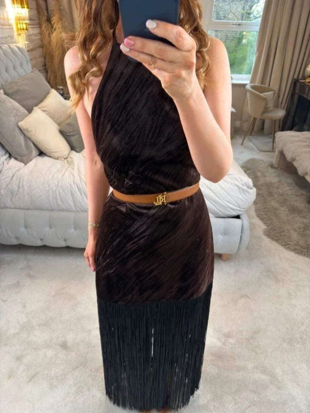 BNWT Brown Velvet Fringe Festival Dress Medium