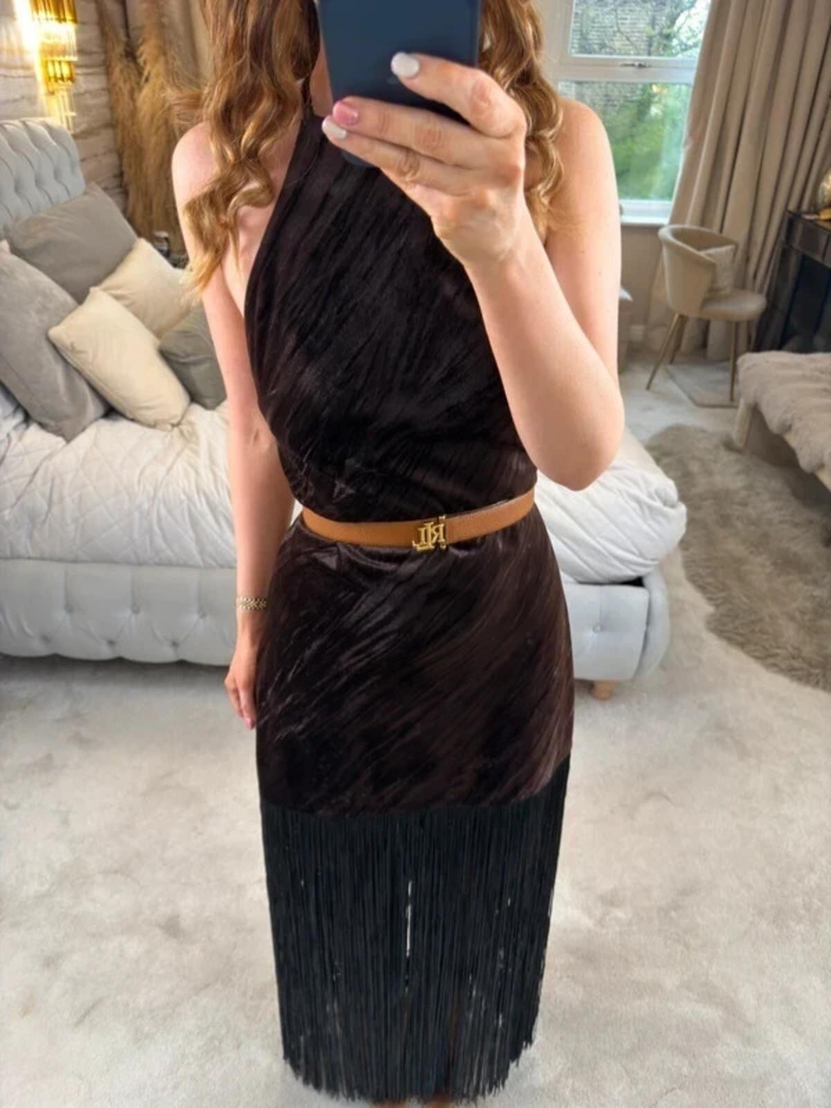 BNWT Brown Velvet Fringe Festival Dress Medium