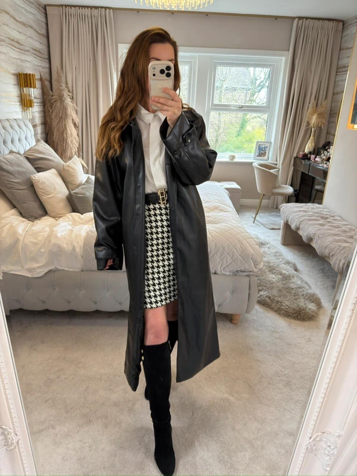 NA-KD Black PU Oversized Trench Coat 6-10