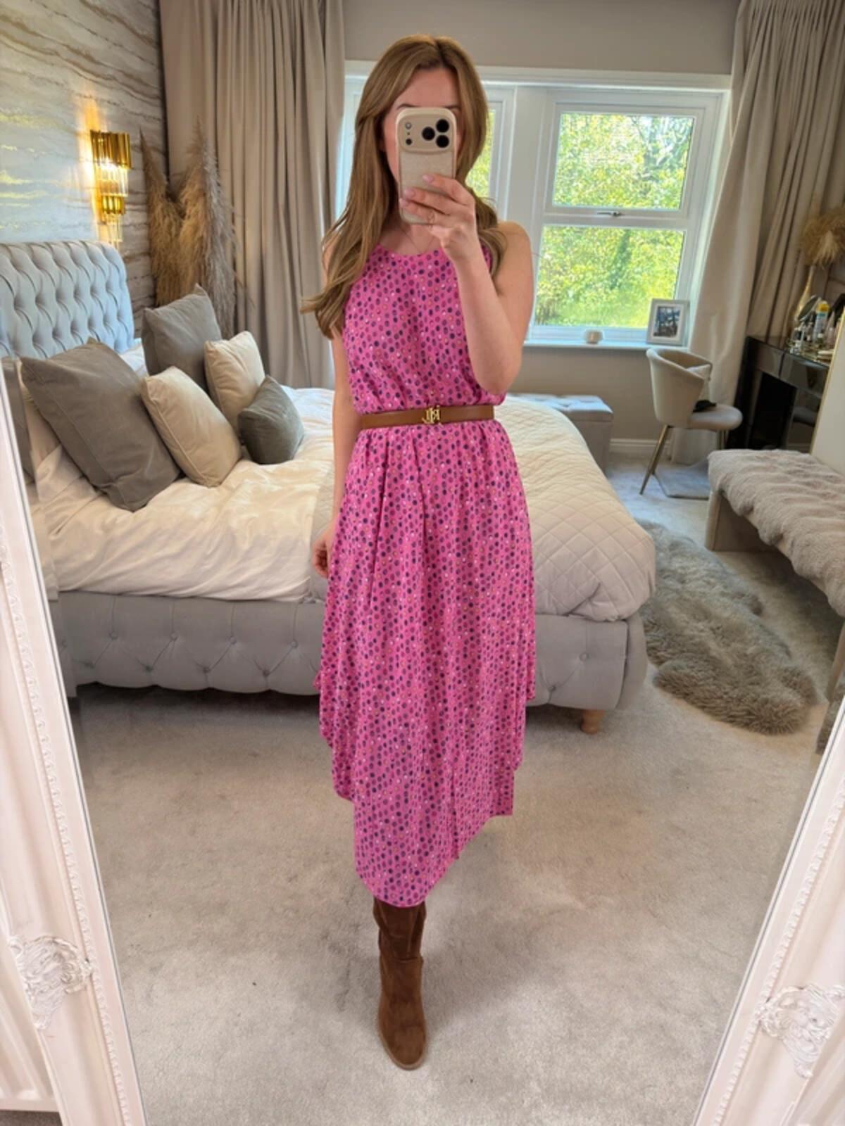 Nina Murati Pink Handkerchief Midi Dress One Size