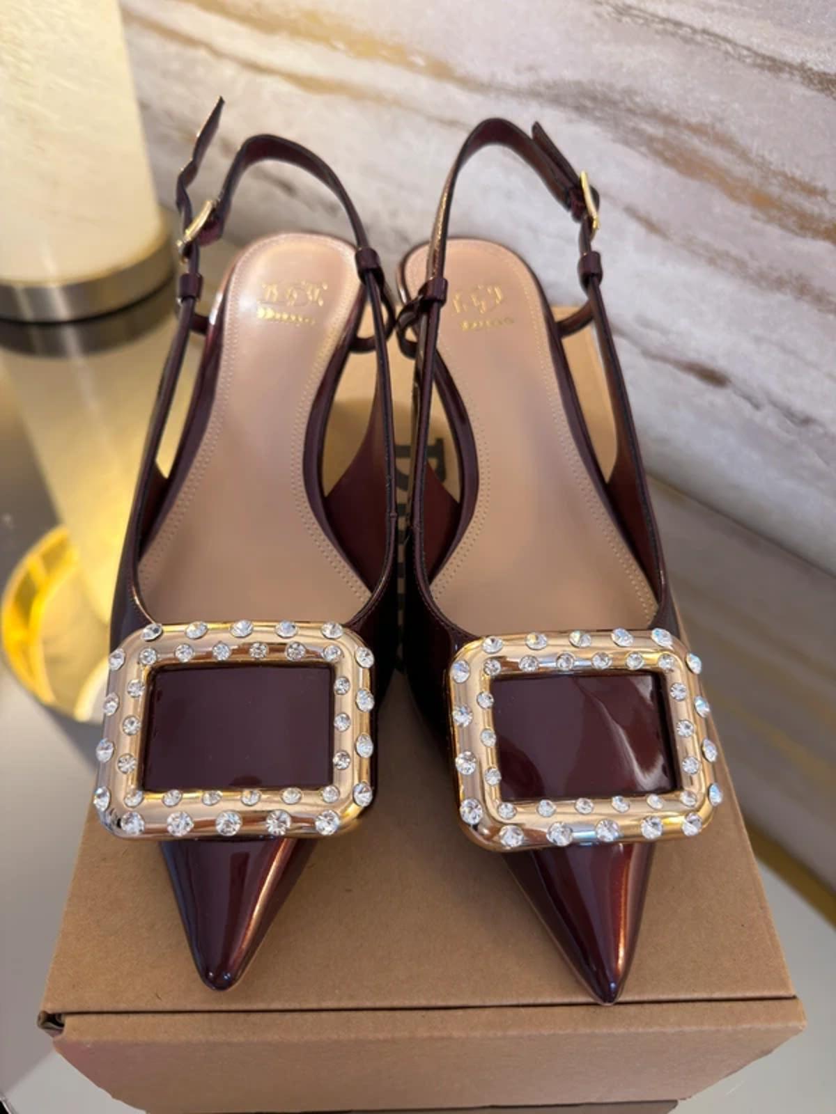 Dune Burgundy Patent Diamanté Heels 4