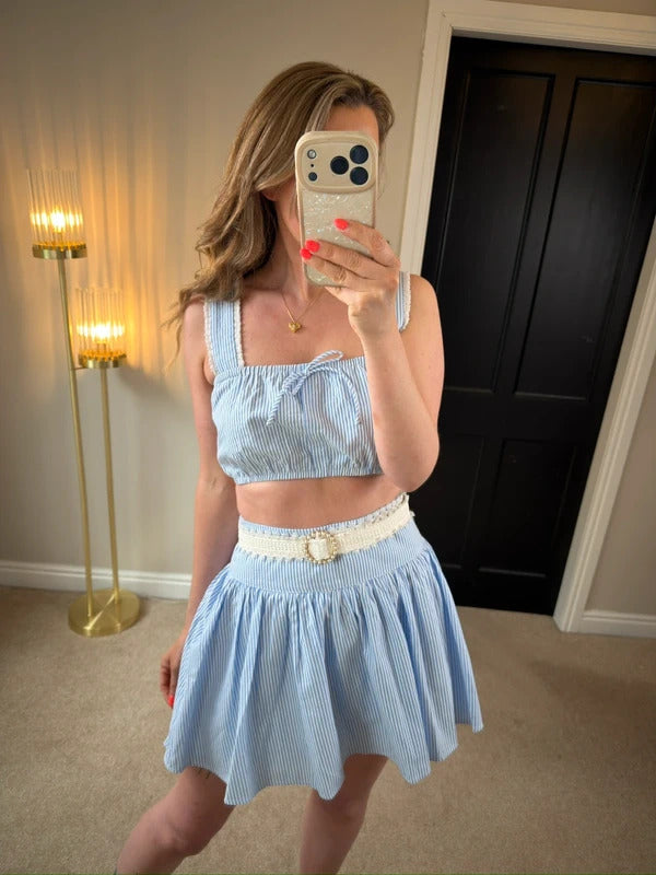 BNWT Meshki Blue & White Stripe Skirt Co Ord Medium