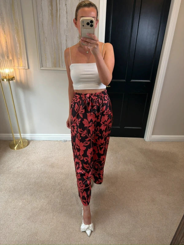 Zara Red Wide Leg Cropped Trousers Small