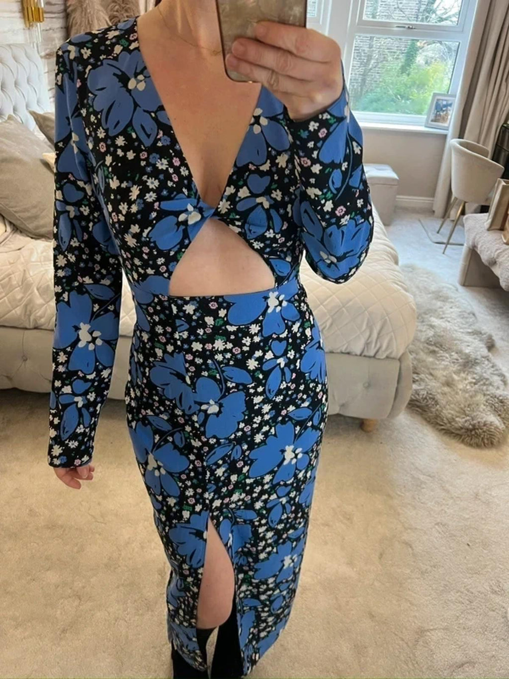 BNWT Asos Blue Floral Print Cut Out Midi 10