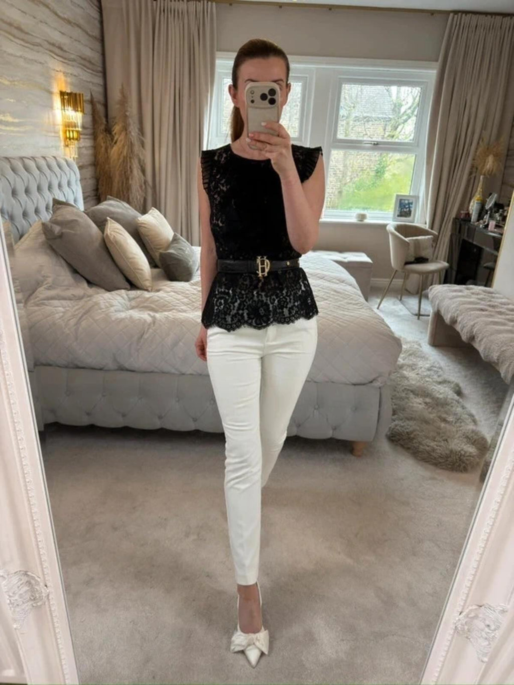 Eci New York Black Lace Frill Blouse 6
