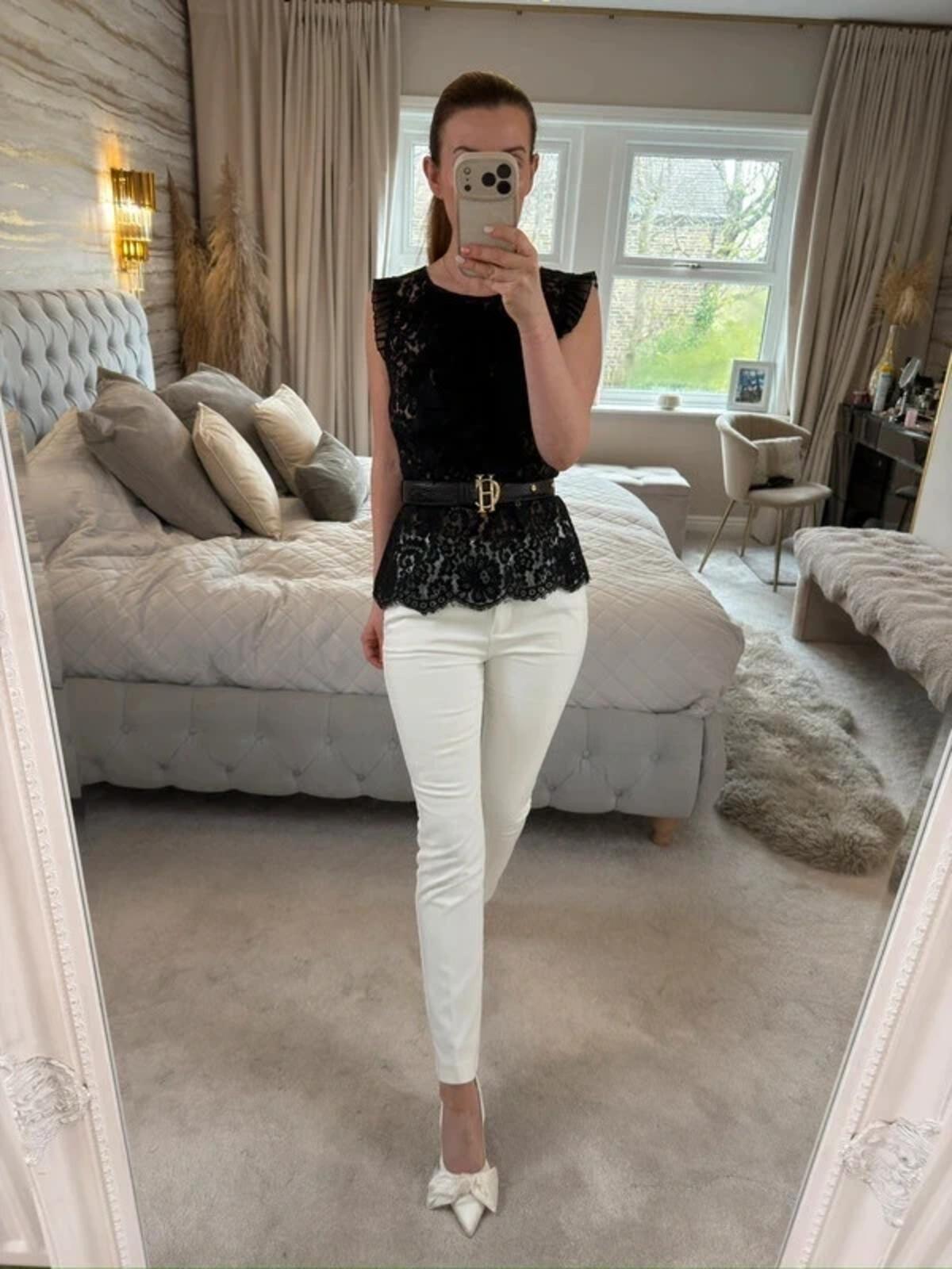 Eci New York Black Lace Frill Blouse 6