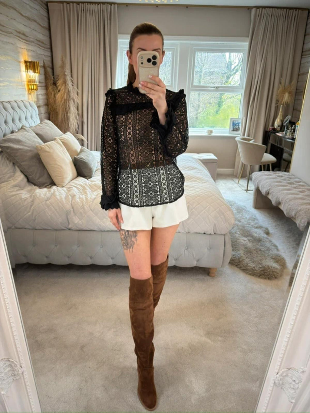 Monsoon Black Sheer Lace Boho Frill Blouse 10