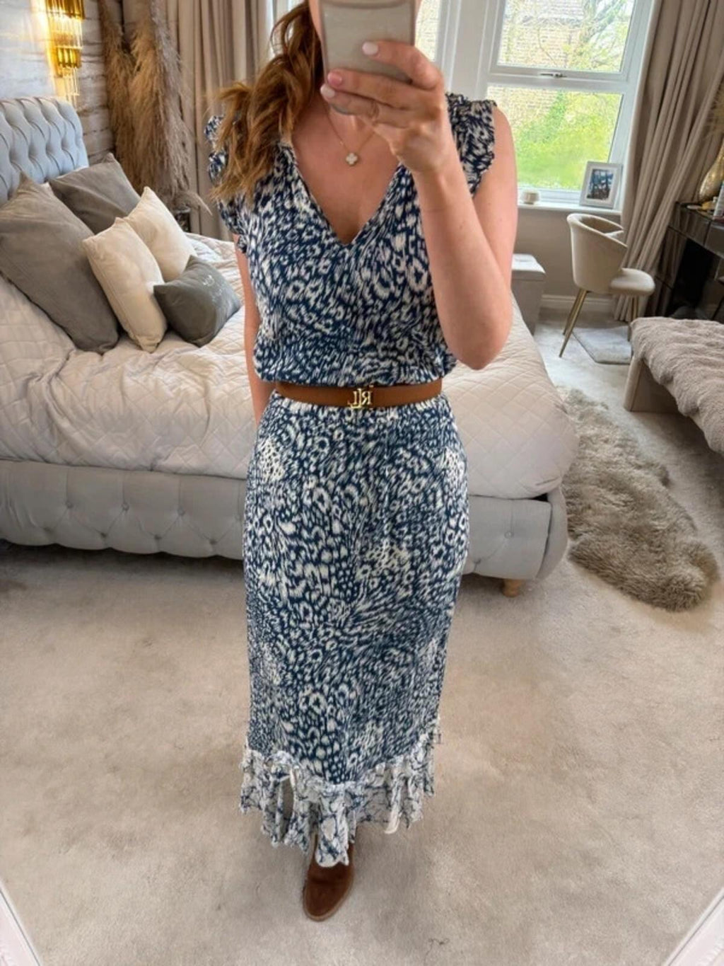 Oasis Navy & White Midi Dress Medium