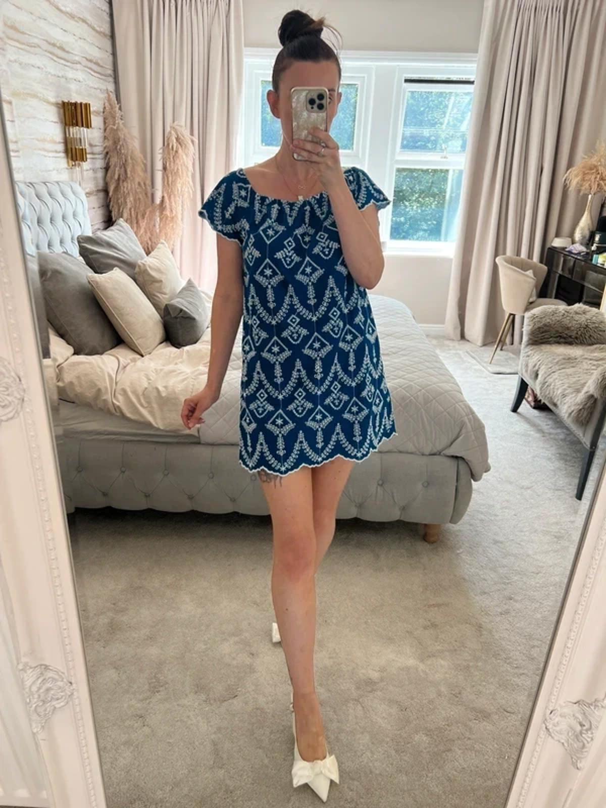 Miss Selfridge Blue & White Broderie Anglaise Mini Dress 10