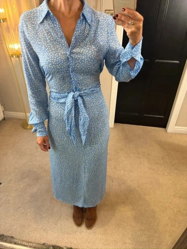 Paris Atelier & Other Stories Blue & White Spotty Tie Dress 8