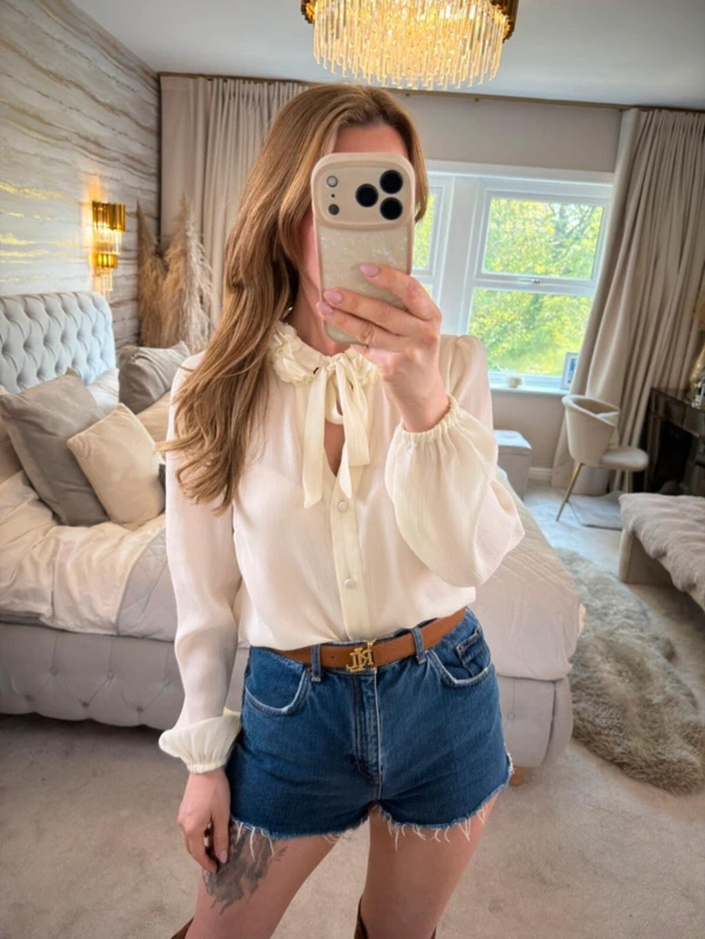 BNWT River Island Cream 3D Floral Pussybow Blouse 8