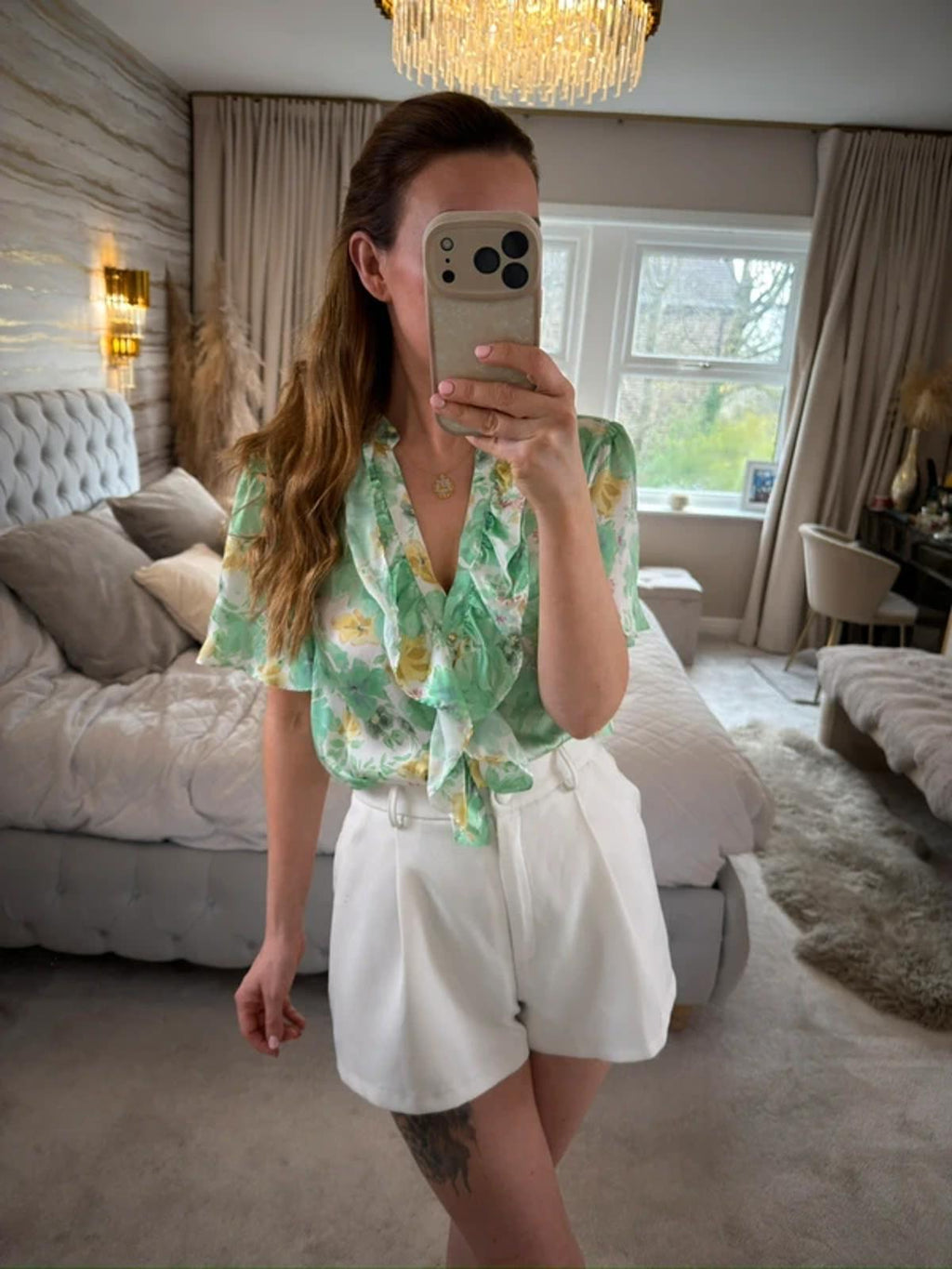 Zara Green Floral Frill Blouse Small