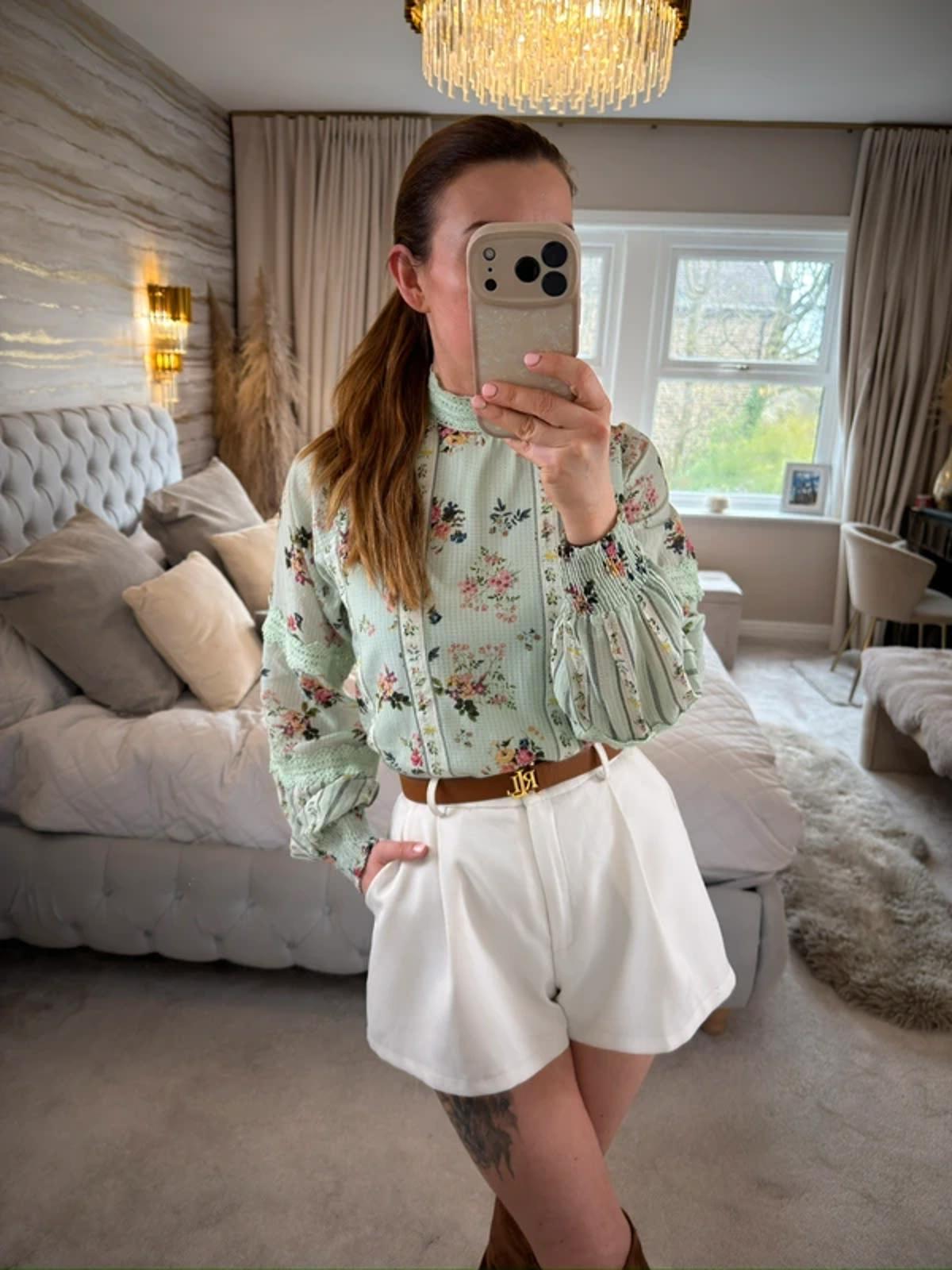 Hermant & Nandita Mint Green Floral Lace Blouse XS