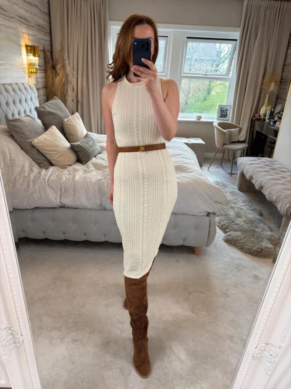 BNWT Zara Cream Cable Knit Midi Dress Small