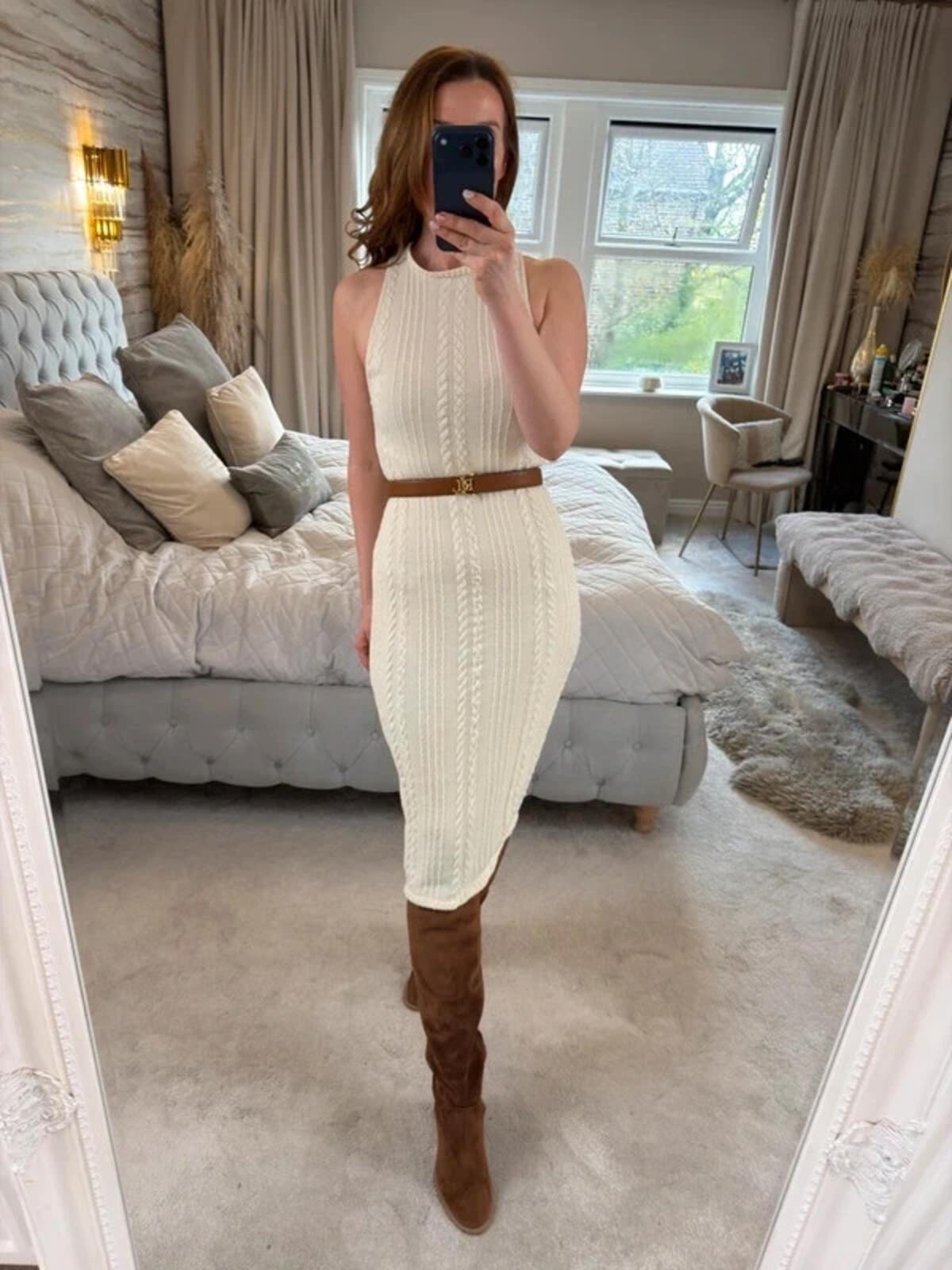 BNWT Zara Cream Cable Knit Midi Dress Small