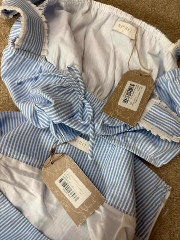 BNWT Meshki Blue & White Stripe Skirt Co Ord Medium