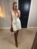 Missguided White Belted Denim Dress 10