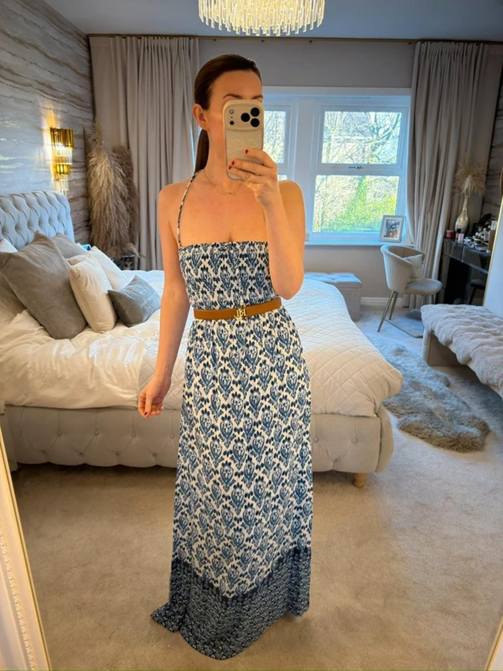M&S Blue & White Maxi Dress 10