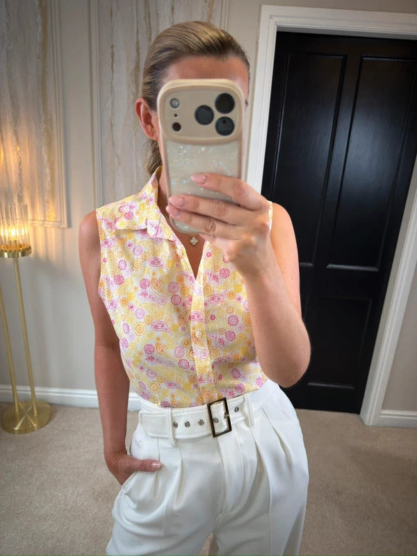 Lands End Paisley Print Sleeveless Blouse 8