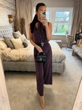 River Island Burgundy Cropped Pussy Bow Jumpsuit 6