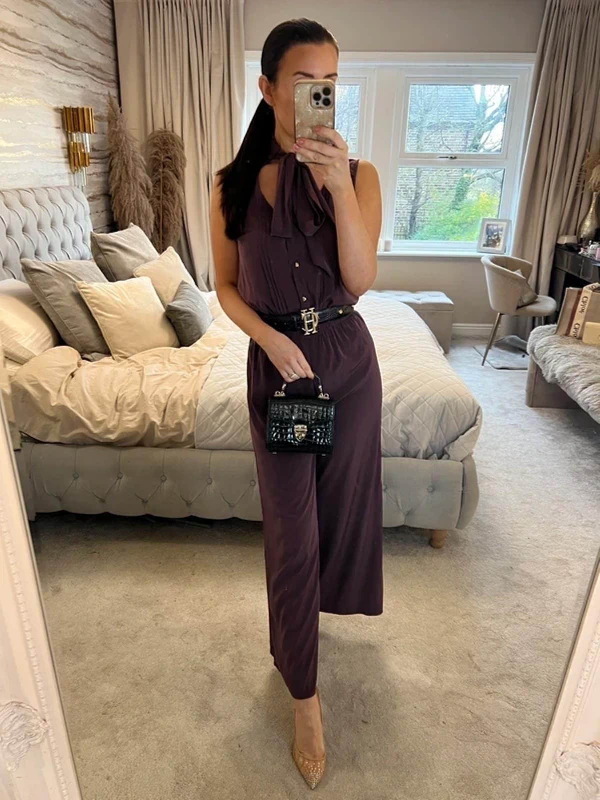 River Island Burgundy Cropped Pussy Bow Jumpsuit 6