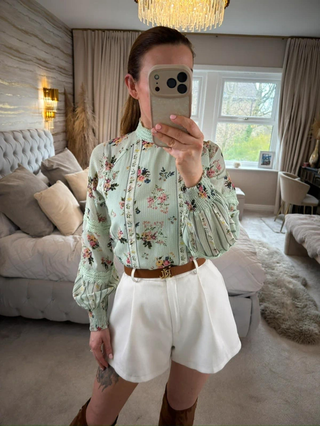 Hermant & Nandita Mint Green Floral Lace Blouse XS