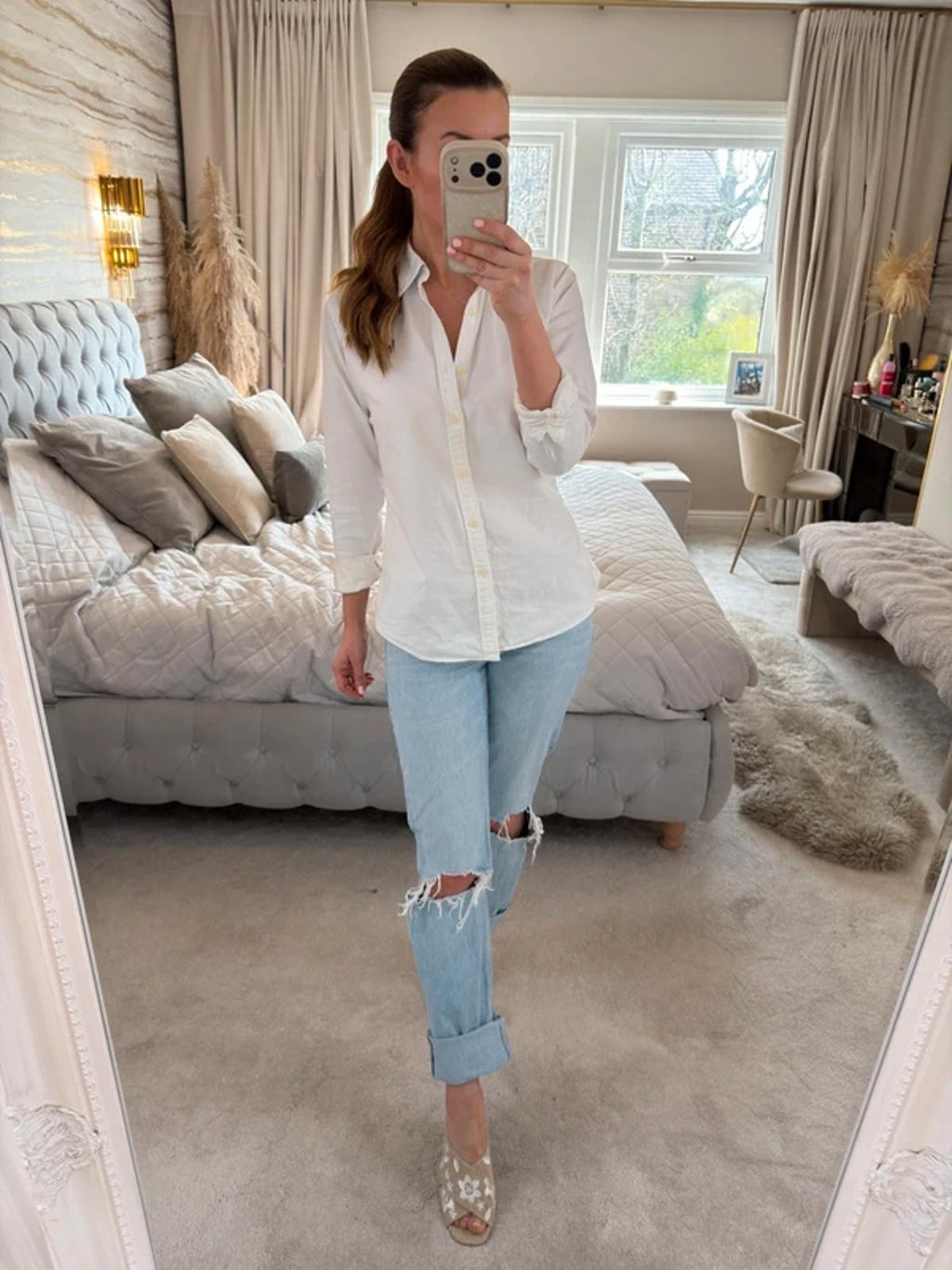Zara Light Denim Mid Rise Ripped Straight Jeans 6