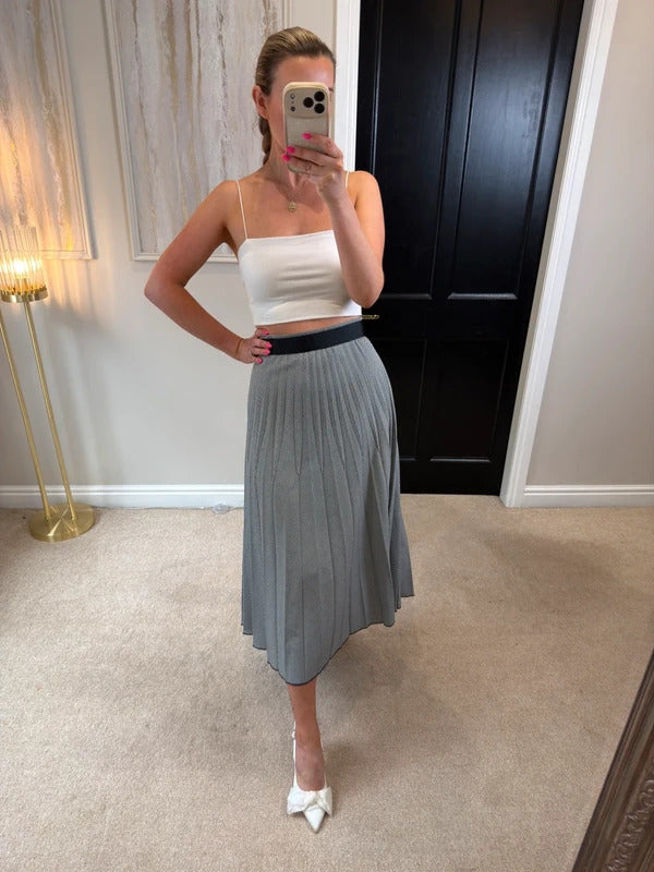 Mango Black & White Check Pleated Midi Skirt 12