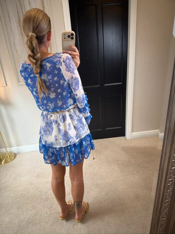 BNWT River Island Blue & White Floral Mini Dress