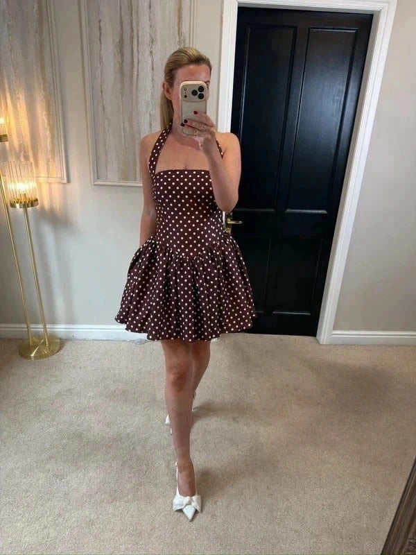 Runaway The Label Brown Polka Dot Mini Dress Large