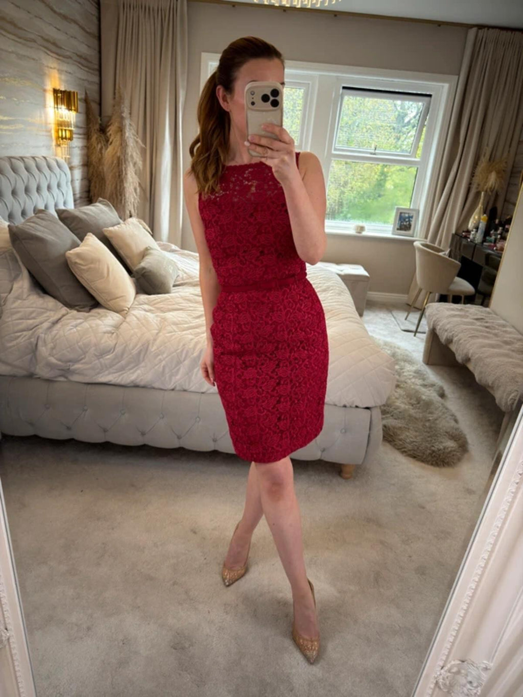 White House Black Market Red Lace Dress Small