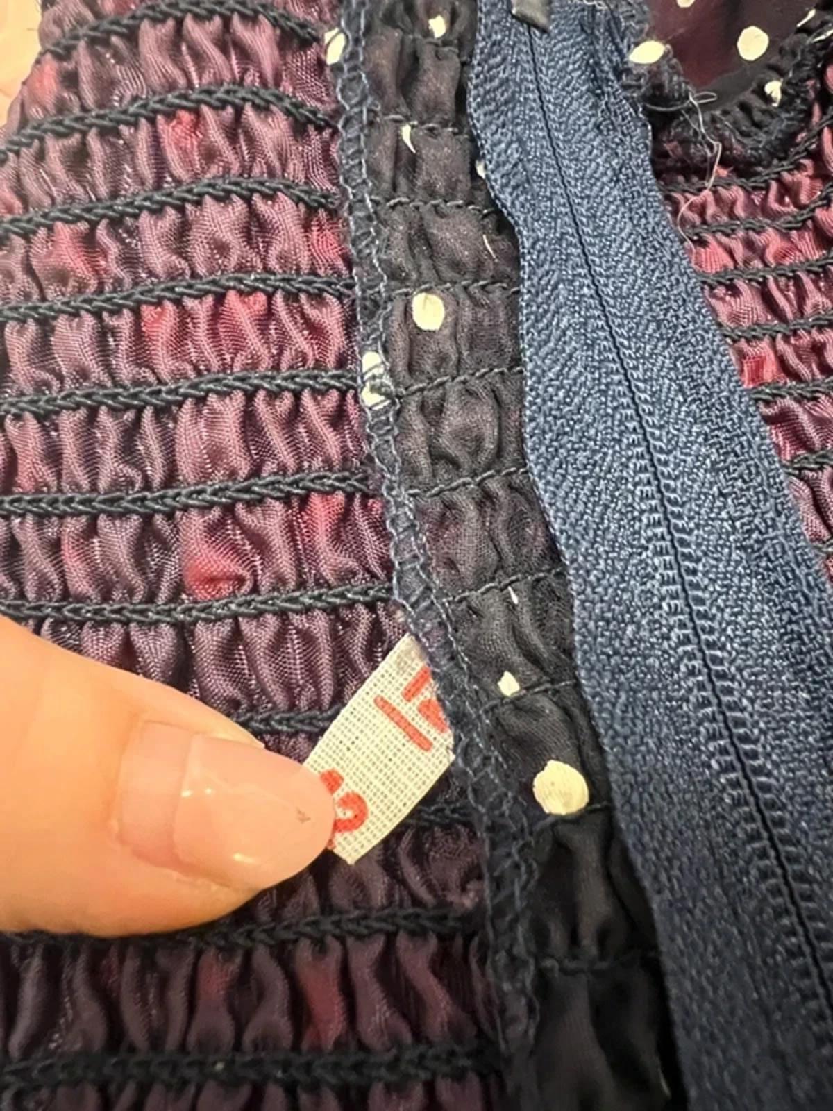 Vintage Navy Spotted Strapless Midi Dress 10/12