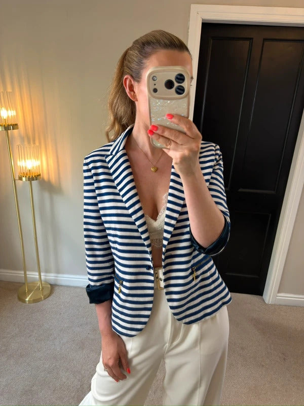 Donatella Firenze Navy & White Stripe Nautical Blazer Small