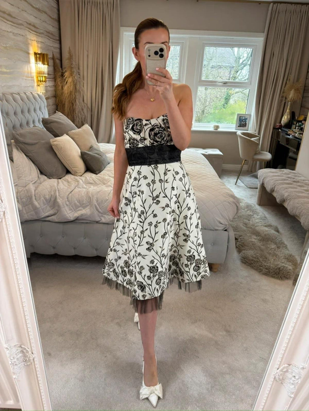 Warehouse Strapless Floral Tulle Midi Dress 12