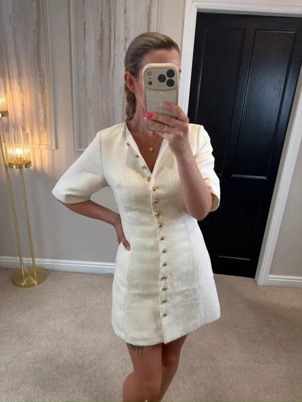 H&M Cream Tweed Effect Mini Dress XS