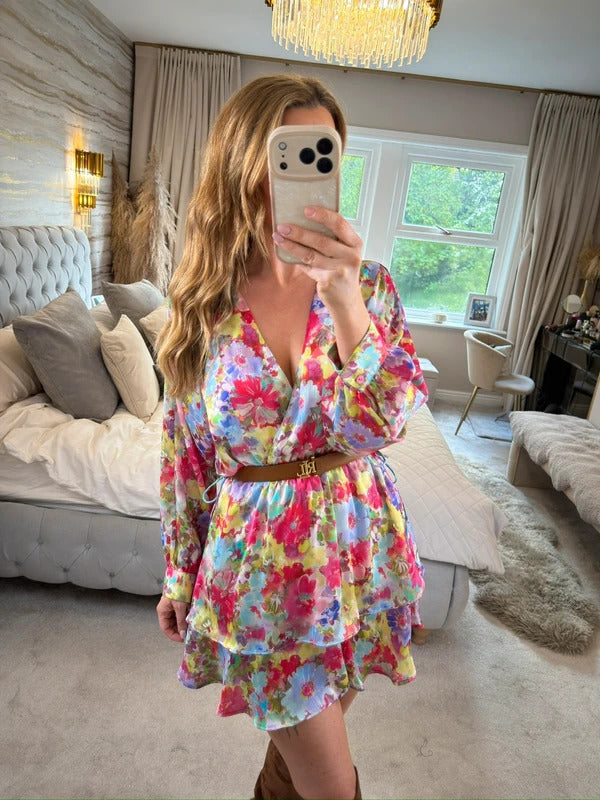 Zara Multicoloured Floral Tie Side Mini Dress Small