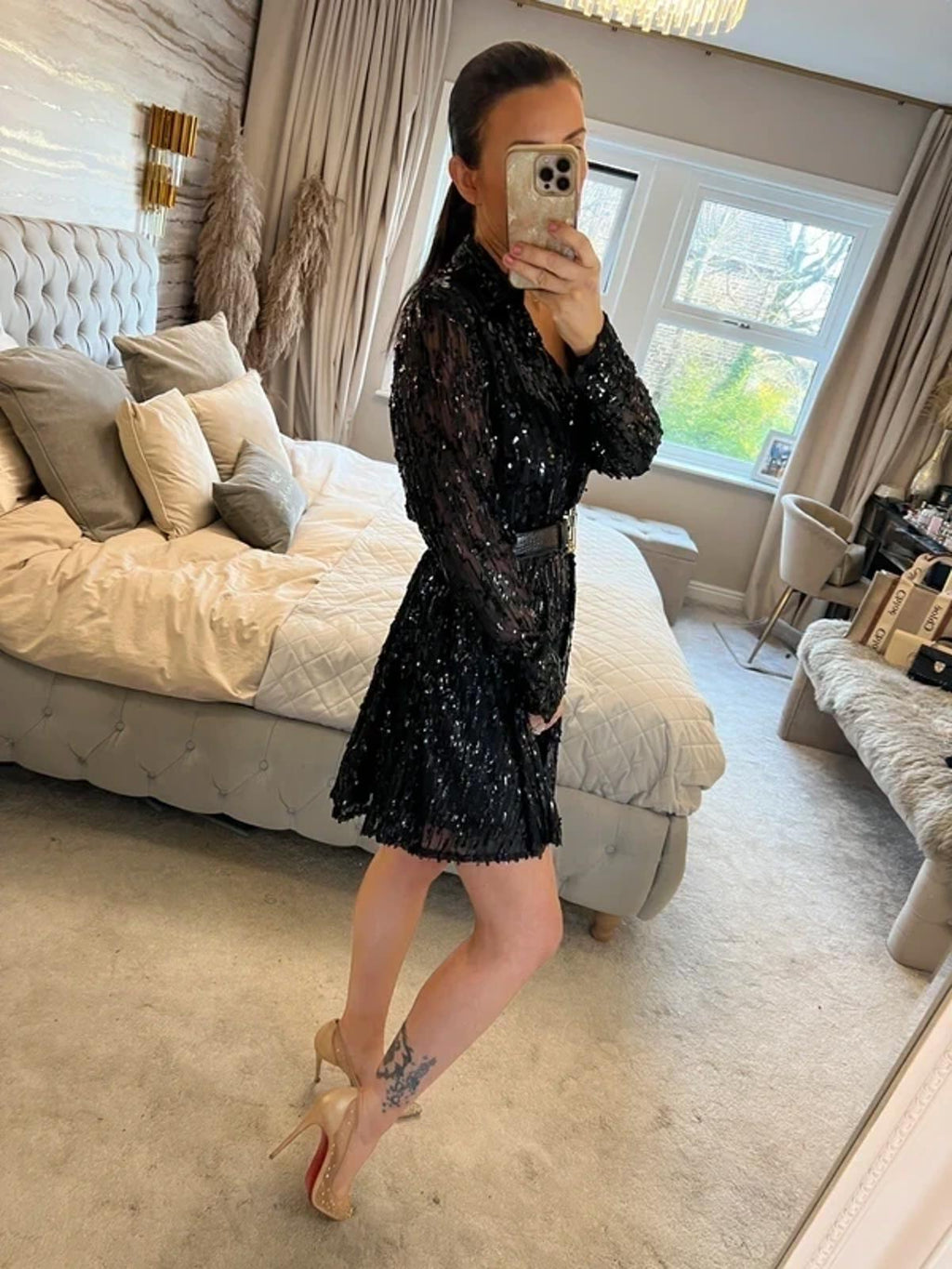 River Island Black Sequin Mini Dress 10