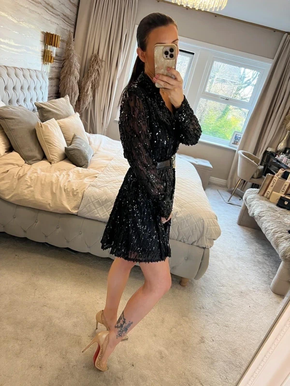 River Island Black Sequin Mini Dress 10