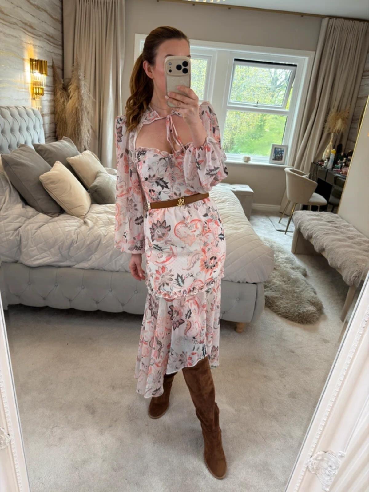 River Island Boho Tie Front Dip Hem Dress 8