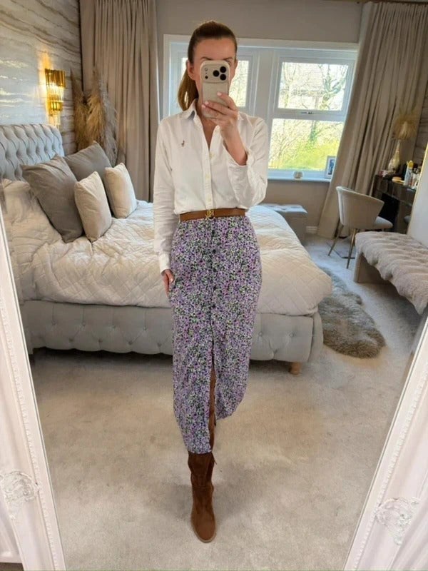 Motel Purple Floral Midi Skirt Large