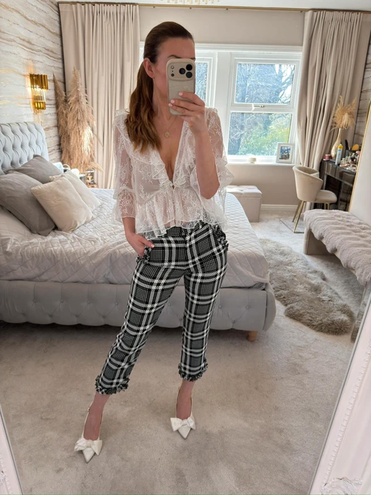 River Island Black & White Check Frill Cropped Trouser 6