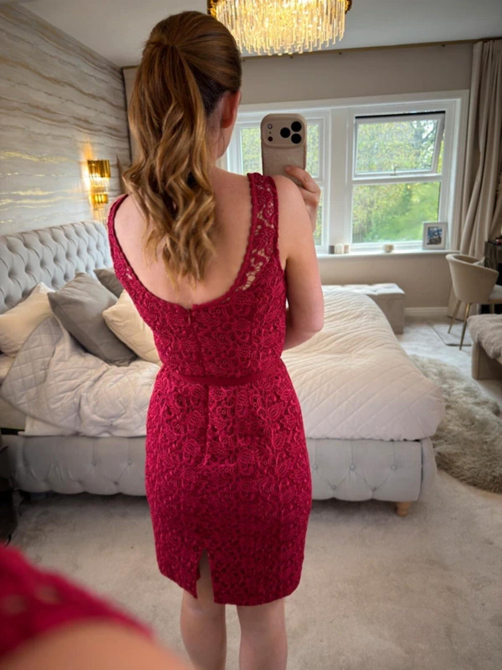 White House Black Market Red Lace Dress Small